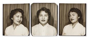 (NATIVE CULTURE) A group of 42 photo booth portraits, some of Navajo individuals, including about 15 of the same subject, Erma Mae Bits